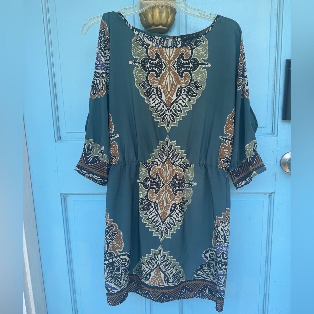 Glam Dress Multicolor Patterned Boho Summer Cutouts size Medium
